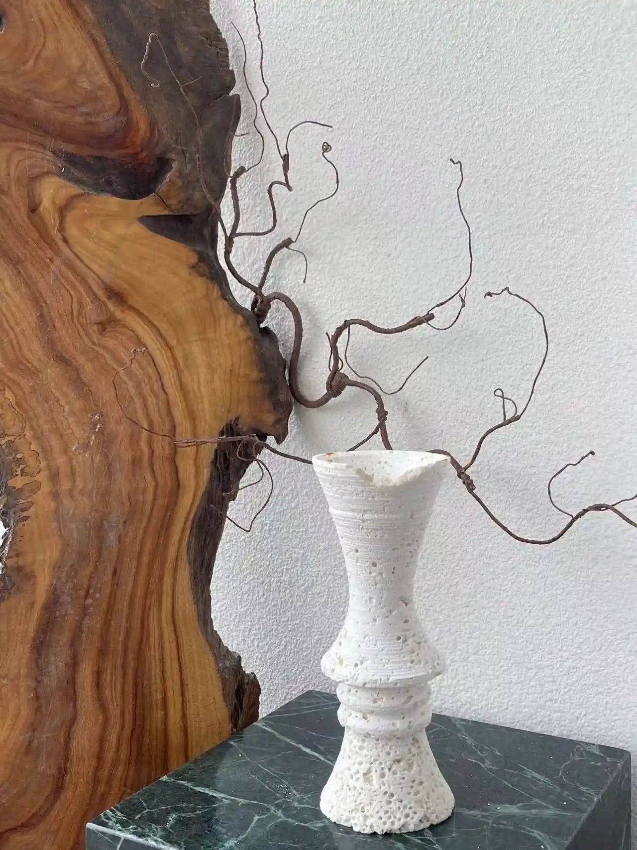 Wabi-Sabi travertine vase with natural stone textures
