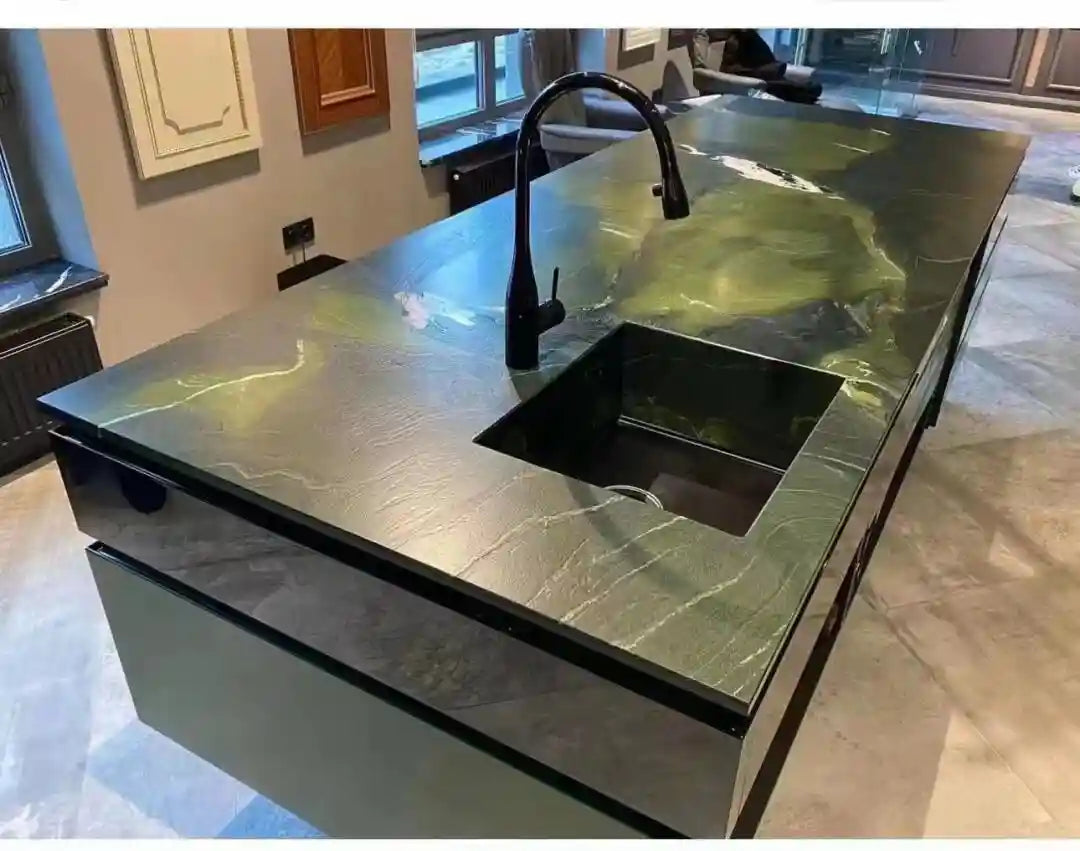 Avocado Green Quartz Slab - Luxurious Interior Stone Panel