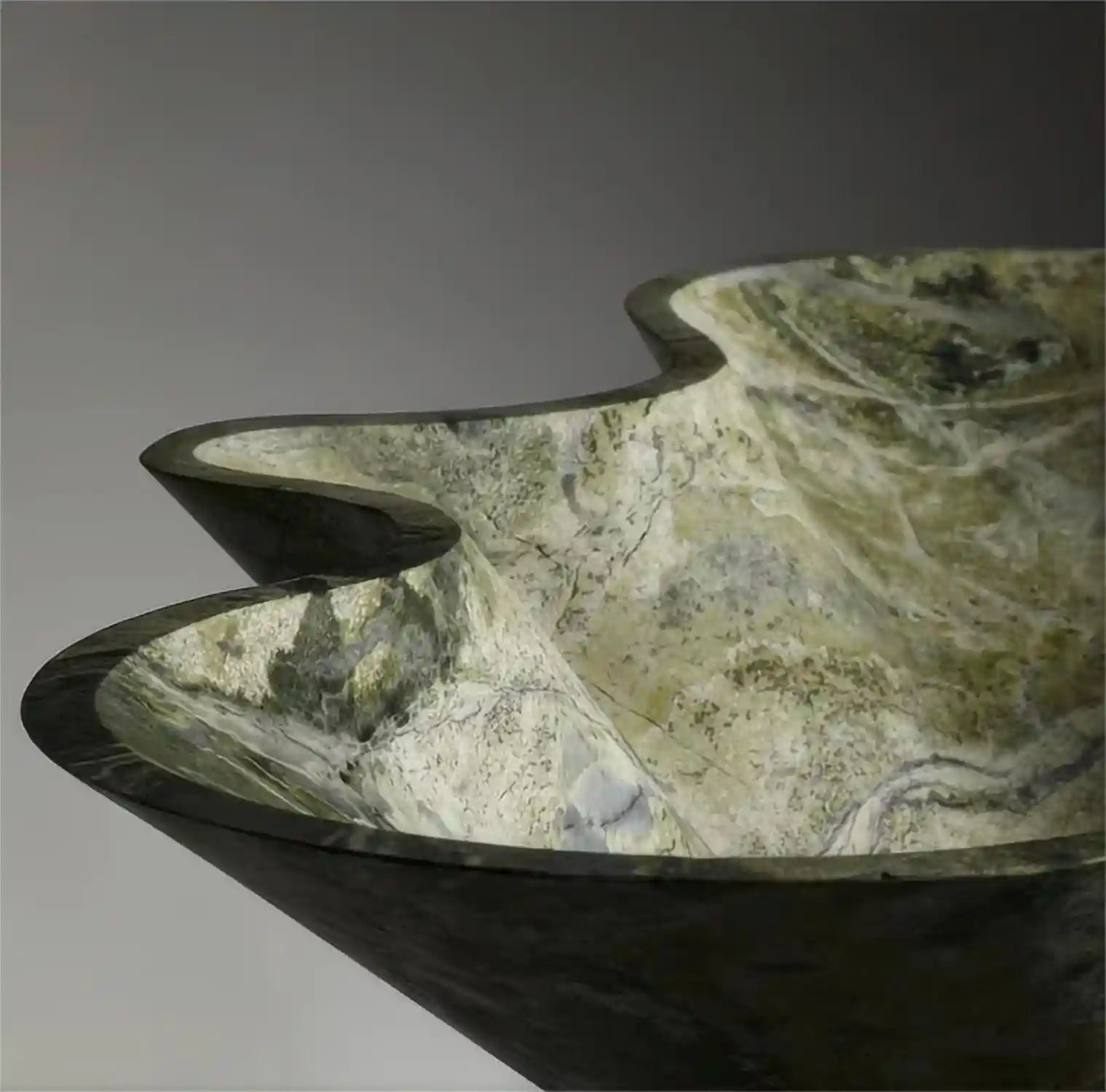 Elegant Green Marble Wash Basin with Leaf-Shaped Desig