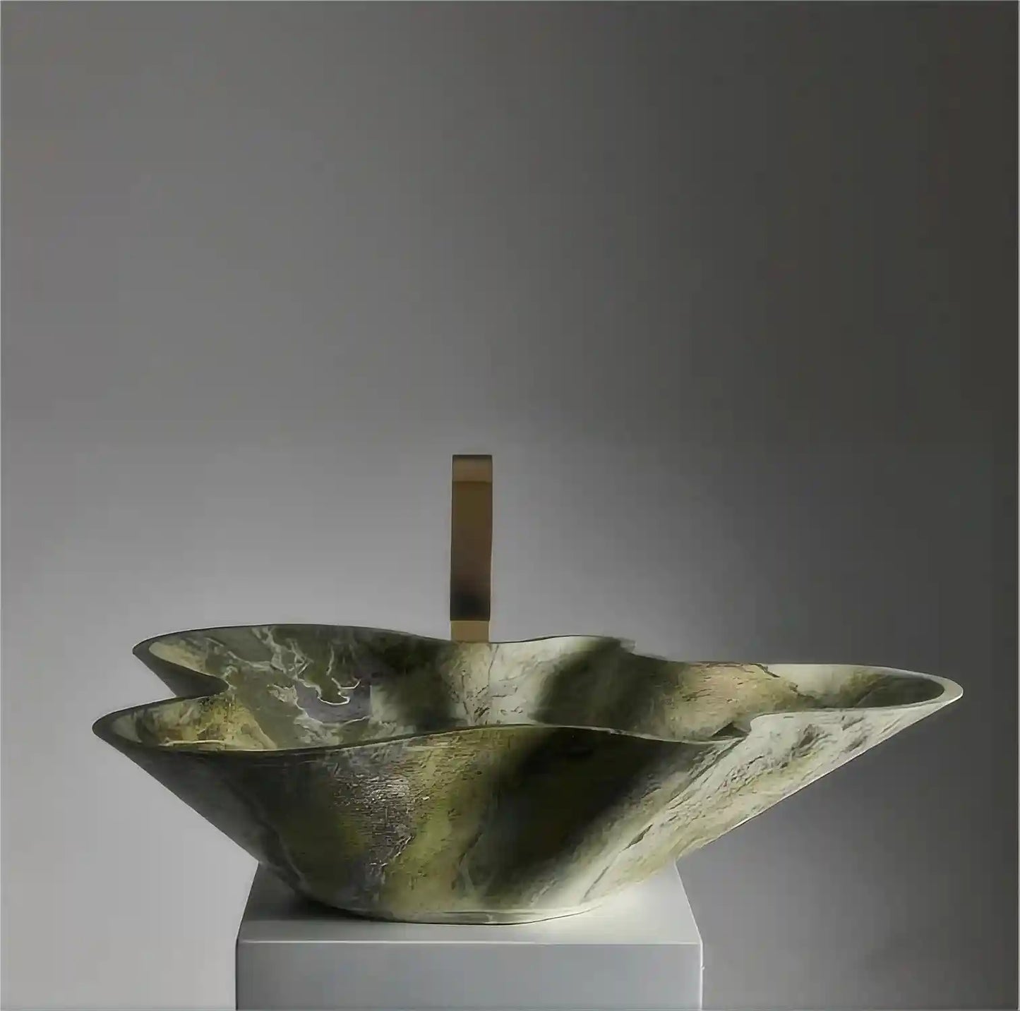 Elegant Green Marble Wash Basin with Leaf-Shaped Desig