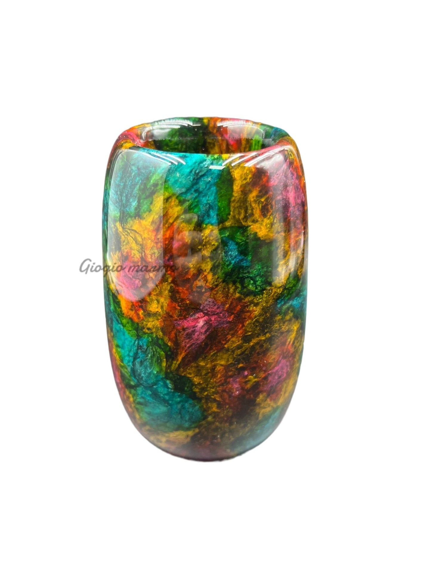 Handcrafted rainbow cylinder marble vase/pen holder, versatile for home and office decor.