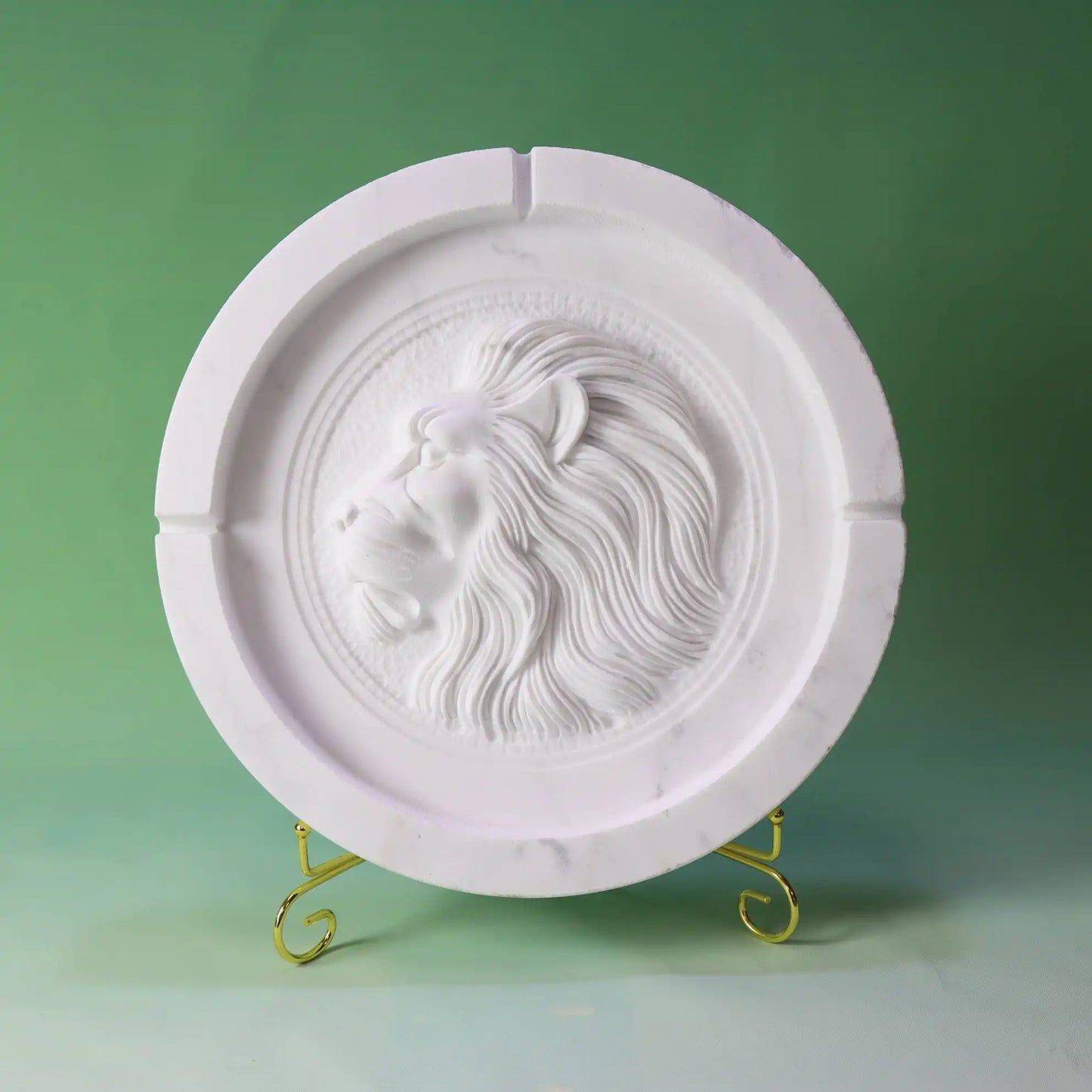 Intricately carved lion head marble plate