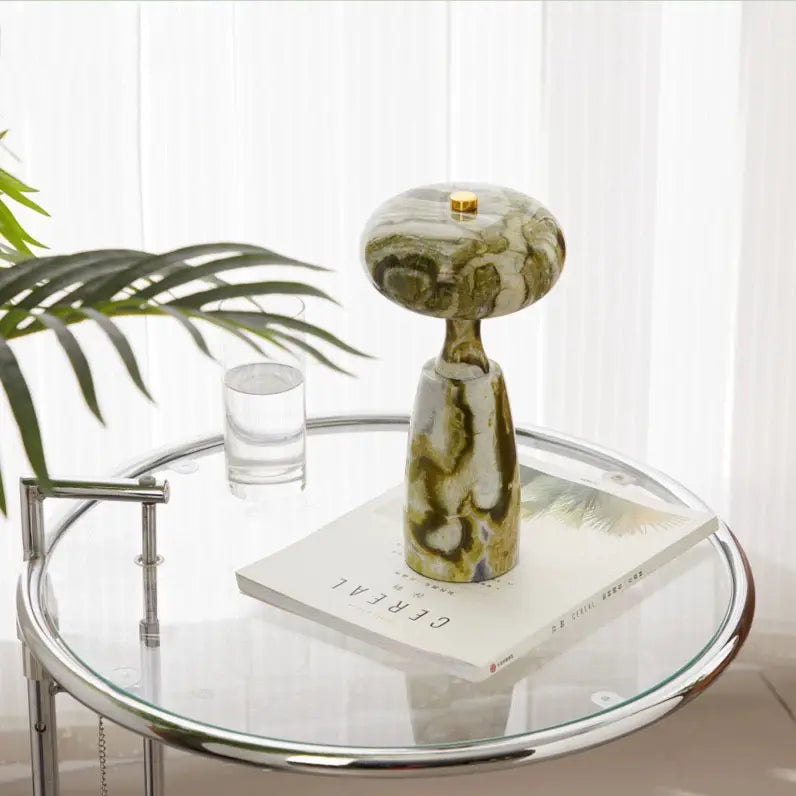 Natural Stone Mushroom Lamp in Travertine, Cold Jade, Kawaii White, and Terrazzo