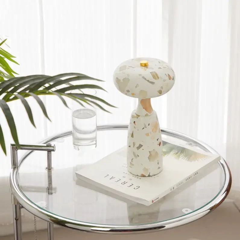 Natural Stone Mushroom Lamp in Travertine, Cold Jade, Kawaii White, and Terrazzo