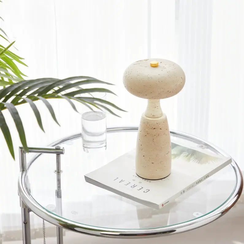 Natural Stone Mushroom Lamp in Travertine, Cold Jade, Kawaii White, and Terrazzo