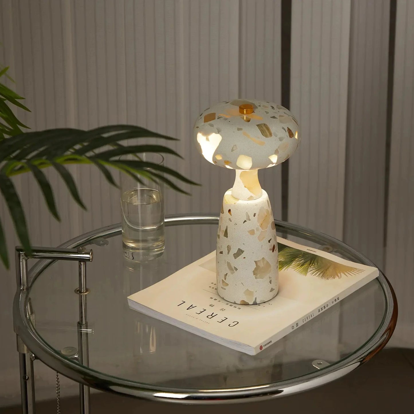 Natural Stone Mushroom Lamp in Travertine, Cold Jade, Kawaii White, and Terrazzo