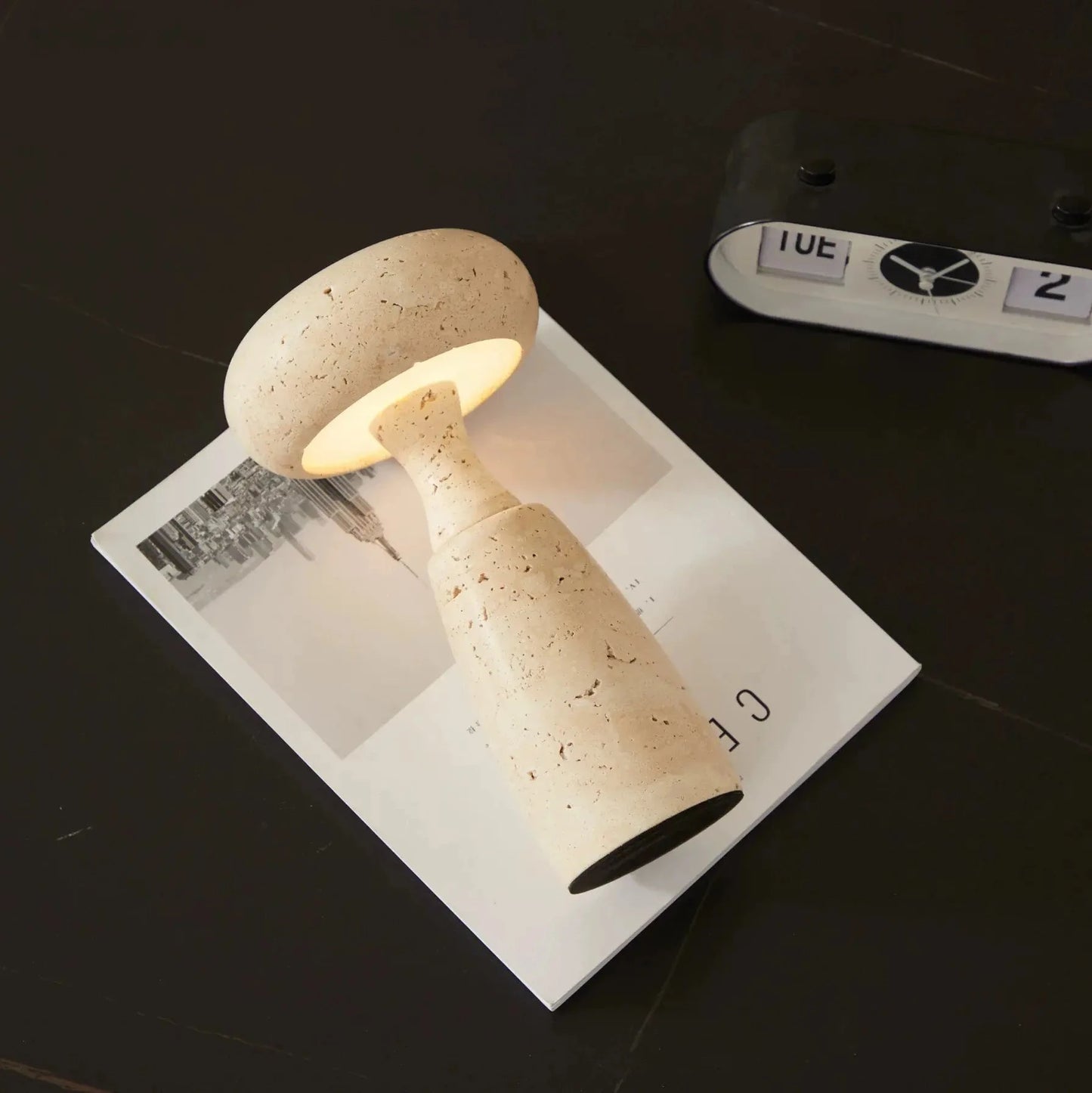 Natural Stone Mushroom Lamp in Travertine, Cold Jade, Kawaii White, and Terrazzo