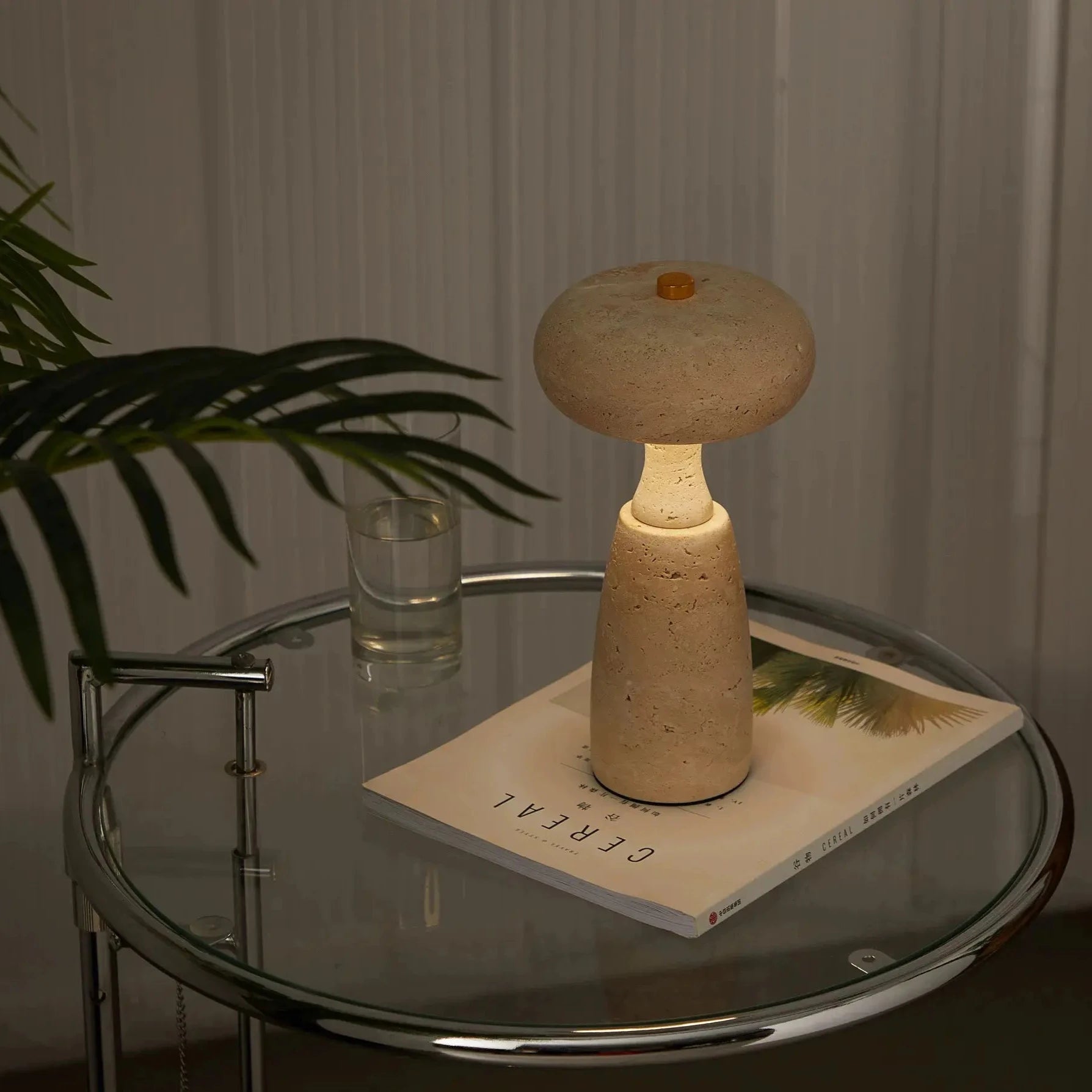 Natural Stone Mushroom Lamp in Travertine, Cold Jade, Kawaii White, and Terrazzo