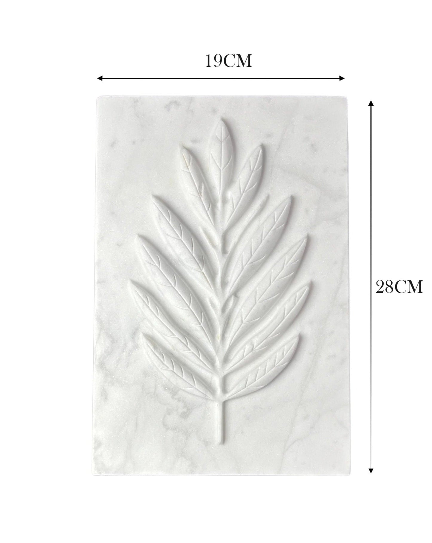 White marble plate with intricately carved olive leaves design, perfect for decorative use.