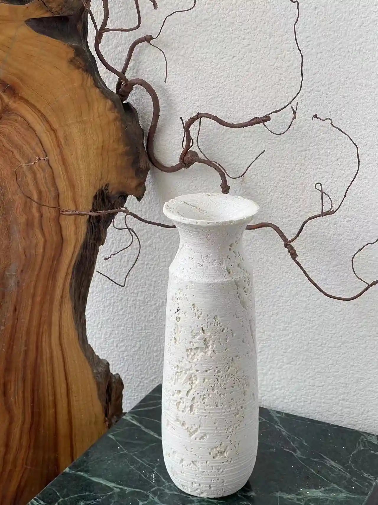 Wabi-Sabi travertine vase with natural stone textures