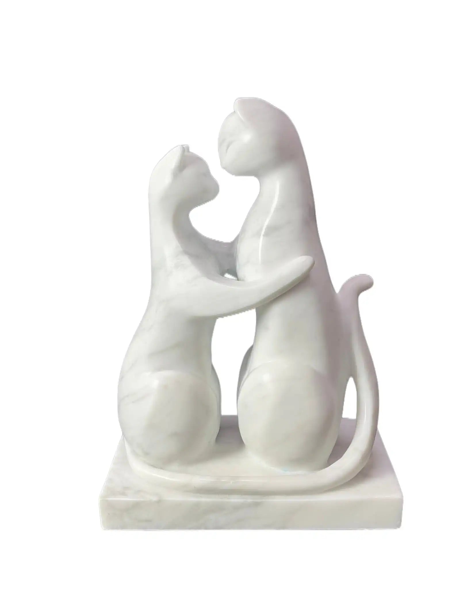 Elegant marble cat couple sculpture with a sleek modern design