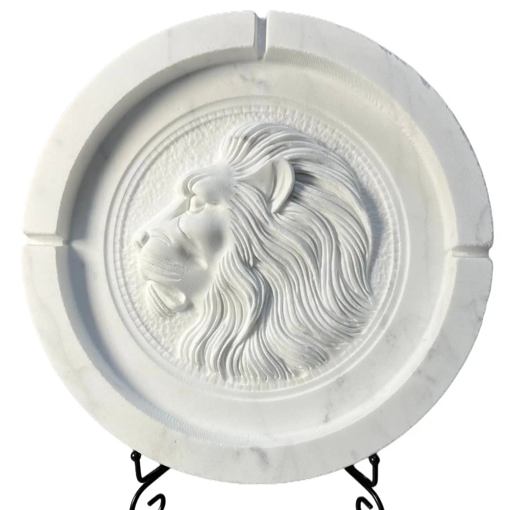 Intricately carved lion head marble plate